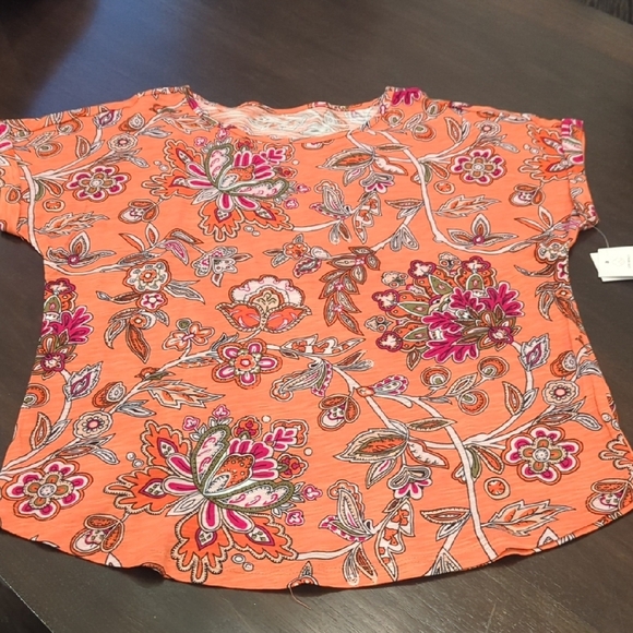 Cleo Floral Orange Paisley Short Sleeve Top - Size Small NWT - Picture 1 of 4